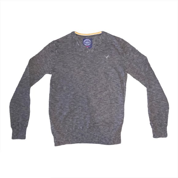 American Eagle Pullover V-neck long Sleeve Sweater Gray - Picture 2 of 6